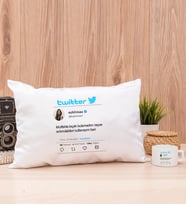 Kişiye Özel Twitter Tasarım Fotoğraflı Dikdörtgen Yastık ve Fincan
