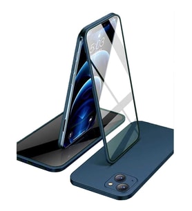 Apple iPhone 13 Mini Uyumlu 360 Derece Tam Kaplayan Cam Kapak Kılıf (Lacivert)