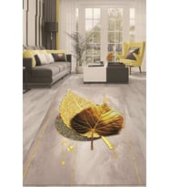 Dijital Kaymaz Taban Yıkanabilir Modern Renkli Salon Halısı Mutfak Halısı Yolluk ND-HT-1398 (Gold)