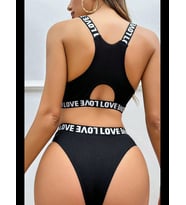 Fantezia Night Kadın Siyah Çapraz Sırt ve Love Lastik Detaylı Sütyen Külot Takım