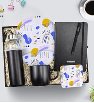 Kişiye Özel Siyah Defter & Siyah Mat Roller Kalem & Siyah Kupa & Mousepad & Bardak Altlığı & Özel Deri Kılıflı 500 Ml Su Matarası Hediye Seti