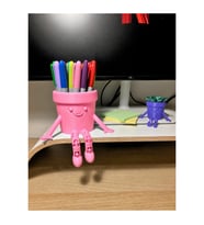 Alvera Hareketli Gülen Kalemlik – 3D Baskı Eklemli Masaüstü Organizer - Pembe
