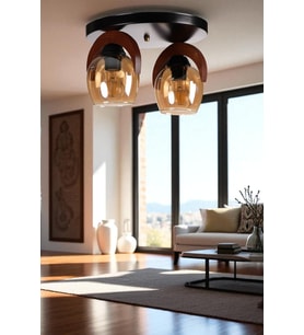 HELENA 2 Lİ TEPSİLİ BAL CAMLI PLAFONYER AVİZE