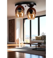 HELENA 2 Lİ TEPSİLİ BAL CAMLI PLAFONYER AVİZE
