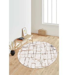 Dijital Baskılı Kaymaz Taban Yıkanabilir Yuvarlak Salon Halısı Koridor Halısı Paspas NDY-HT-393 (Krem)