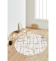 Dijital Baskılı Kaymaz Taban Yıkanabilir Yuvarlak Salon Halısı Koridor Halısı Paspas NDY-HT-393 (Krem)