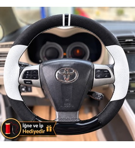 Toyota Corolla E140 / E150 Dikme Direksiyon Kılıfı Delikli Deri Parlak Siyah Beyaz Detay Çift Yüzük ve Dikiş 2006-2013