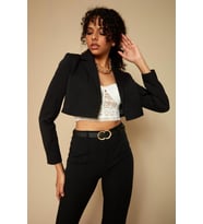 Kadın Tek Düğme Kapamalı Crop Blazer Ceket (Siyah)