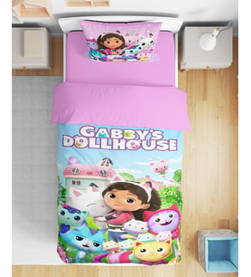 Gabby'nin Hayal Evi 3d Dijital Baskılı Tek Kişilik Kız Çocuk Nevresim Takımı Gabbys Dollhouse (Pembe)