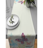 Krem Kelebekli Desen Premium Masa Örtüsü Runner RNR110