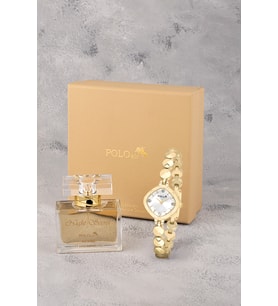 Polo Air Zarif Kadın Kol Saati 55 ml Parfüm Hediyelik Kutusunda Set Gold Renk ST-2201S1