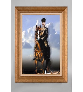 Altın Varaklı Çerçeveli Paspartulu Atatürk Tablo a30 (Gold)