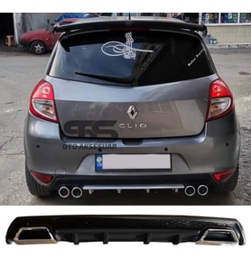 Renault Clio 3 Difüzör Arka Tampon Eki 2 Egzoz Çıkışlı Siyah Lüx Tip