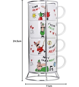 Bialetti - 4'Lü İstiflenebilir Cappuccino Fincan Seti - Karma Renkli - Porselen