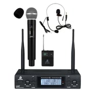 Rennes RM-900EH UHF 2x100 Kanal Çiftli Kablosuz EL Yaka Headset Mikrofonu Çift Anten LCD Ekran