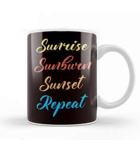 Sunrise Sunburn Sunset Vacation Beach Traveler Island Ocean Kupa Bardak Porselen