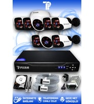 PICAM 8 Kameralı Panda 2 İç Kamera Set 250 GB HDD Full HD Gece Görüşlü Güvenlik Kamerası Sistemi