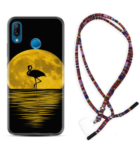 Huawei P20 Lite Mate 10 20 Lite Pro P40 Lite KılıfBoyun Asklı Rasta Silikon Ay ve Flamingo 1775