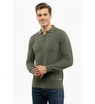Erkek Fermuarlı Polo Yaka Triko Kazak 5240F BGL-ST04852 (Yeşil)