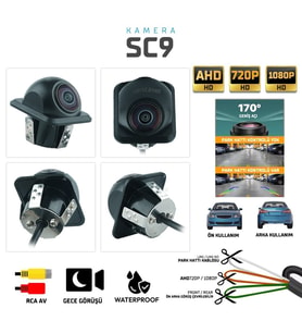 Sentinel SC9 170° Geniş Açı Araç Ön/Arka Görüş Kamerası – AHD 720P / 1080P, Gece