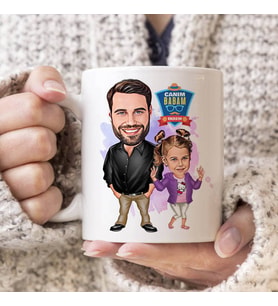 Şık Baba ve Kızı Karikatürlü Kupa Bardak