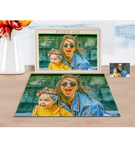 BK Gift Kişiye Özel Tam Boy Anne Kız Karikatürlü 1000 Parça Profesyonel Puzzle-1