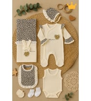 Leopar Desenli Tulum 8'li Hastane Çıkışı Yenidoğan Set 5016