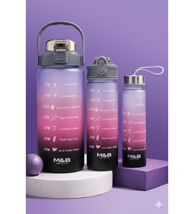 3'lü Motivasyonel Matara Seti (2L - 900ml - 500ml) - Tritan Pipetli Sporcu Su Şişesi BPA FREE