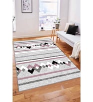 Pembe Zigzag Kaymaz Tabanlı Makinede Yıkanabilir Halı RT04 - 100 x 160 cm