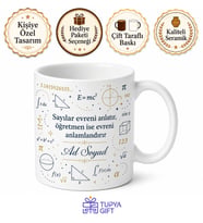 Kişiye Özel İsimli Matematik Öğretmeni Tasarımlı Sayılar Baskılı Kahve Kupası Hediye