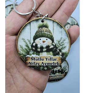 Yılbaşı Temalı Ahşap Anahtarlık
