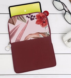 BK Gift Çiçekler Tasarımlı Taşınabilir Koruyucu Tablet Kılıfı & Organizer Çanta - Bordo-1