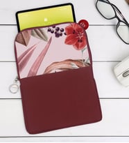 BK Gift Çiçekler Tasarımlı Taşınabilir Koruyucu Tablet Kılıfı & Organizer Çanta - Bordo-1
