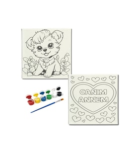 Okul Etkinliği-2'li Tuval Boyama Seti. 20x20 Cm Uv Baskı 6 Akrilik Boya 1 Fırça-model-243