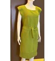 EL ÖRGÜSÜ KOTON YEŞİL KOLSUZ KEMERLİ KADIN ELBİSE L/XL