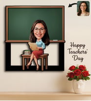 BK Gift Kişiye Özel Kadın Öğretmen Karikatürlü 3D Ahşap Tablo -6, Öğretmene Hediye, Öğretmenler Günü Hediyesi