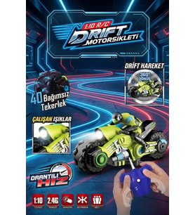 1:10 Uzaktan Kumandalı RC Drift Akrobasi Motorsikleti - 360 Derece Dönüş - Işıklı - 2.4 GHz