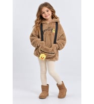 Kız Çocuk Peluş Kapüşonlu Sweatshirt Pretty Nakışlı Oyuncak Aksesuarlı Çantalı Kışlık Üst Ak4130