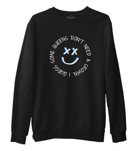 Louis Tomlinson - Queens don't Need Crown Siyah Erkek Kalın Sweatshirt