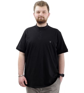 Mode XL Büyük Beden Erkek Tişört Düğmeli Hakim Yaka T-Shirt U24339 Siyah