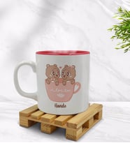 BK Gift Kişiye Özel Sevimli Çiftler Tasarımlı İçi Kırmızı Renkli Kupa Bardak Model 8