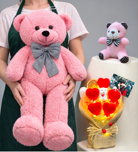 Premium Peluş Ayıcık Seti Kişiye Özel Fotoğraflı Tasarım Büyük Boy Pembe Ayıcıklı (Model 5)
