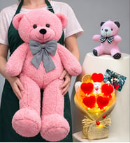 Premium Peluş Ayıcık Seti Kişiye Özel Fotoğraflı Tasarım Büyük Boy Pembe Ayıcıklı (Model 5)