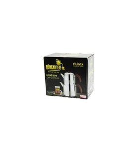 FİLİNTA MİNİ BOY ÇELİK ÇAYDANLIK SETİ ÇİFT KAPAKLI RENKLİ BAKALİT KULP ÜST DEMLİK: 1LT - ALT SULUK: 1.5LT KENDİNDEN SÜZGEÇLİ (5343)