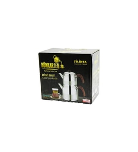 FİLİNTA MİNİ BOY ÇELİK ÇAYDANLIK SETİ ÇİFT KAPAKLI RENKLİ BAKALİT KULP ÜST DEMLİK: 1LT - ALT SULUK: 1.5LT KENDİNDEN SÜZGEÇLİ (5343)