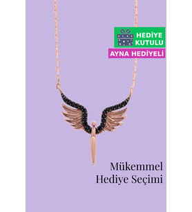 Jewelmim Gümüş Melek Kolye Rose Altın Kaplama Taşlı Melek Kanadı Kolye 925 Ayar Gümüş Mikail Meleği Kolye