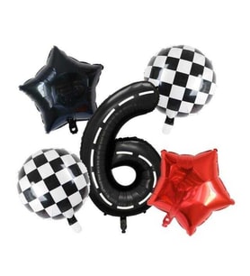 Siyah Yarış Pisti Damalı 6 Yaş Folyo Balon Set