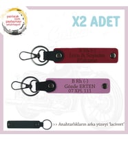Motosiklet Aşıkları İçin, İsim Plaka ve B Rh (-) Kan Grubu Yazılı x2 Anahtarlık, Kırmızı-Pembe-Laci (Çok Renkli)