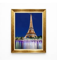 Tablore Altın Varak Çerçeveli Gece Işıkları Eyfel Kulesi Paris Manzaralı Tablo