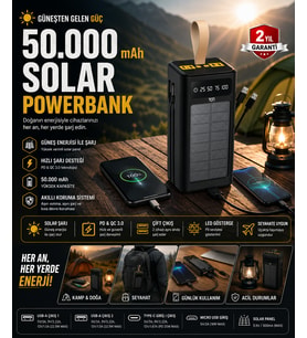 Güneş Panelli Powerbank LED Işıklı Taşınabilir Şarj Cihazı